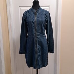 Triple Five Soul Denim Dress Medium Blue Long Sleeved Stretch